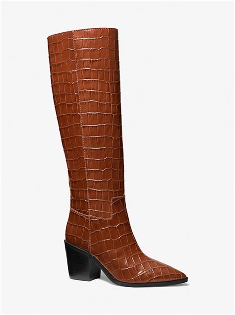 michael kors loni bootie|Loni Crocodile Embossed Leather Boot .